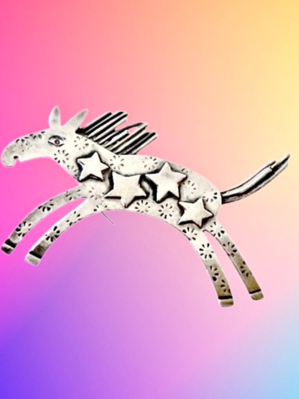 Artisan MIMI Sterling Silver Brooch Pin BLAZING STAR HORSE 1994 Signed